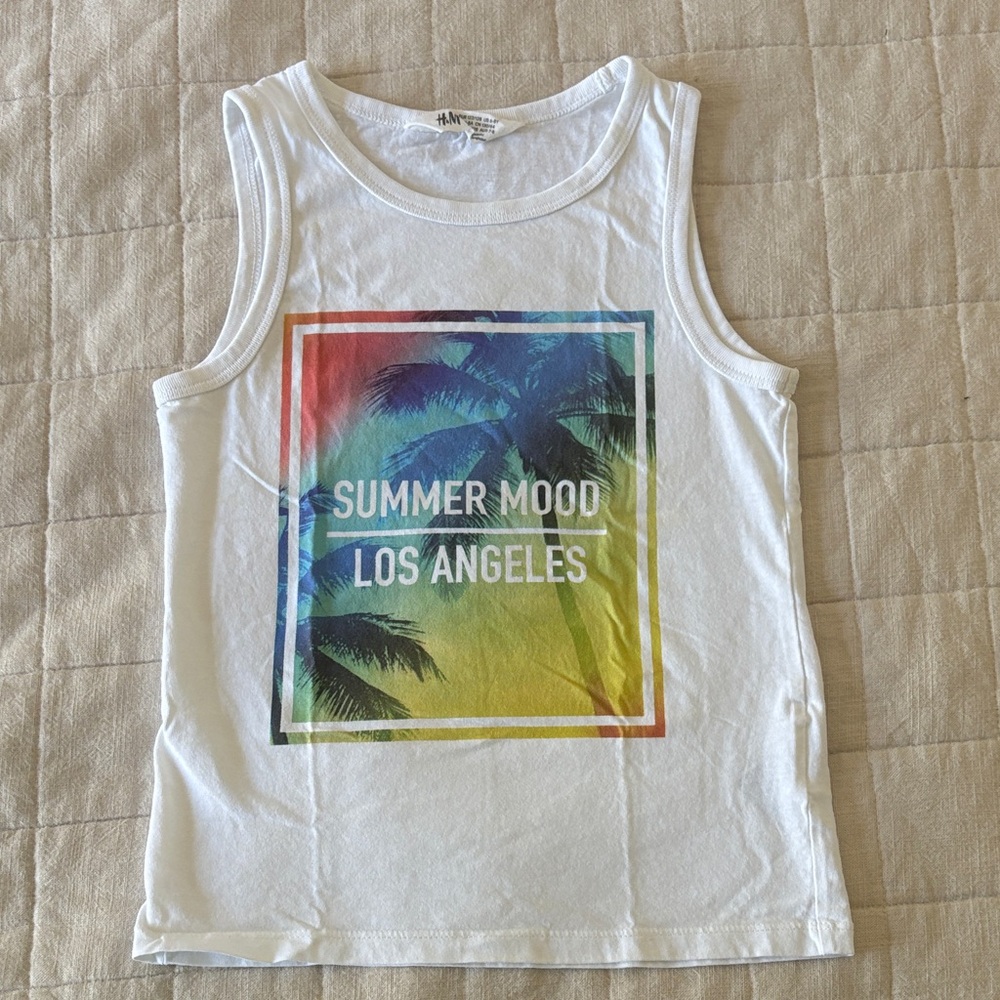 H&M White Tank Top with Colorful Palm Design